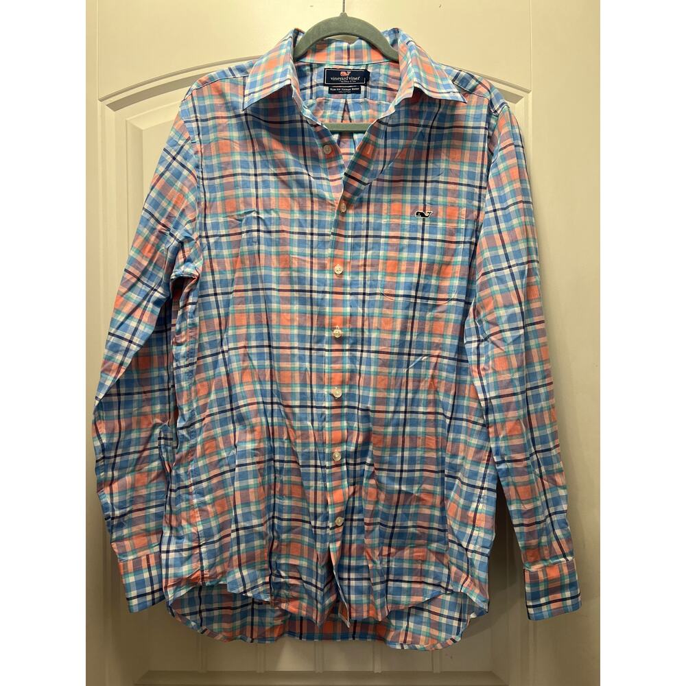 Vineyard Vines Men’s Slim Fit Tucker Cotton Casual Collared Shirt Sz M Blue Pink